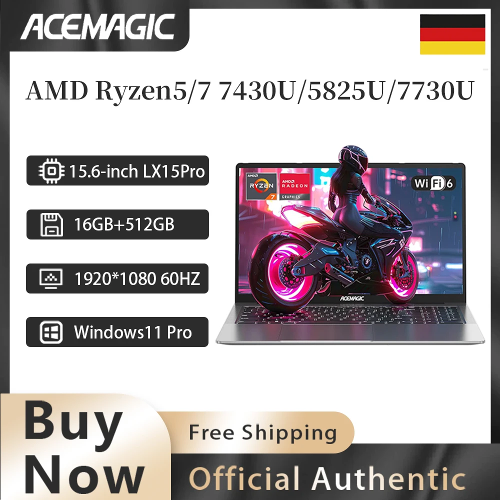 ACEMAGIC كمبيوتر محمول 16 جيجابايت DDR4 RAM 512 جيجابايت SSD كمبيوتر واي فاي 6 15.6 بوصة كامل HD IPS عرض 2025 أجهزة الكمبيوتر المحمولة للعمل طلاب الأعمال