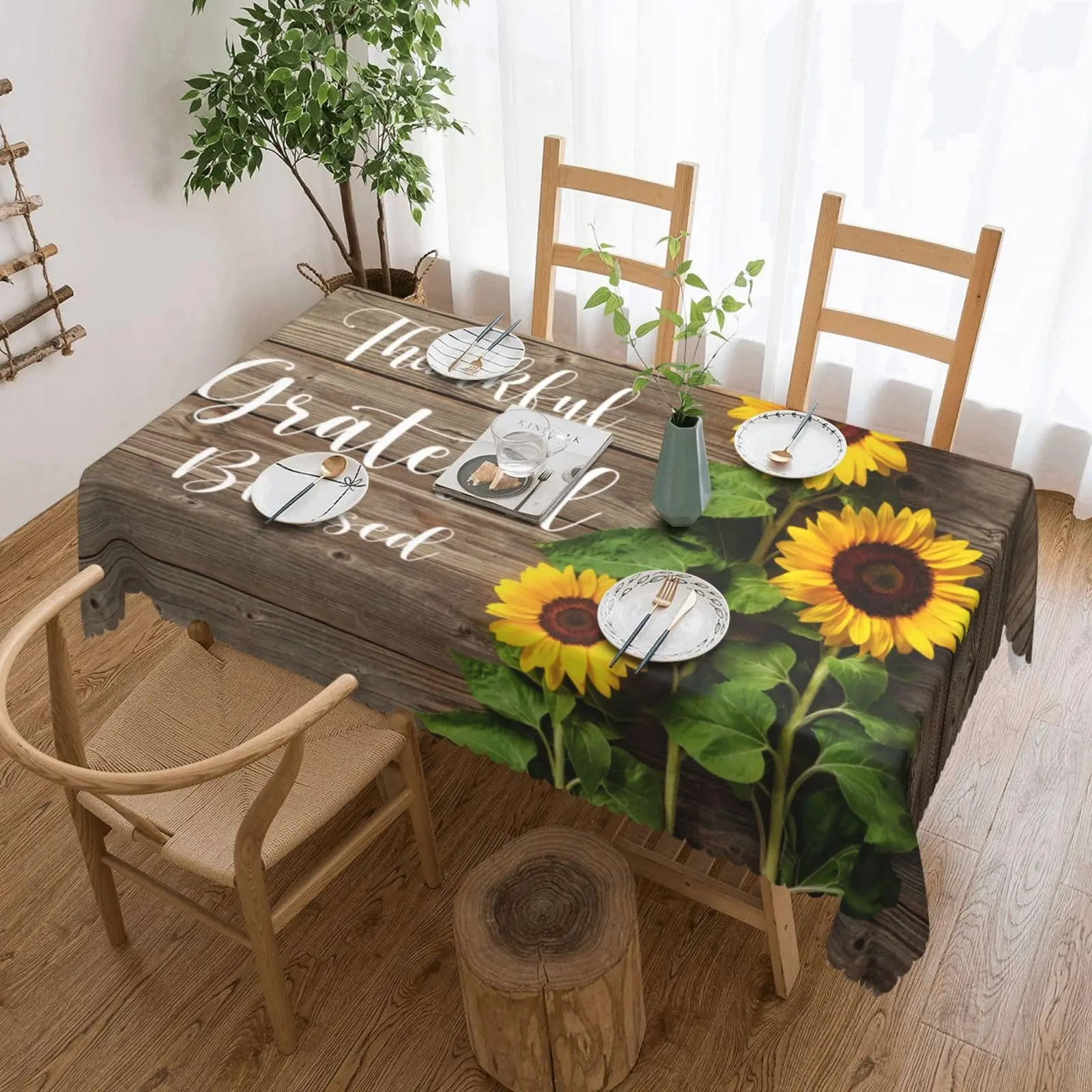 Sunflowers Brown Wooden Rectangle Tablecloths Sunflower Print Table Cloths Dacorative Kitchen Dining Tablecloth for Rectangular