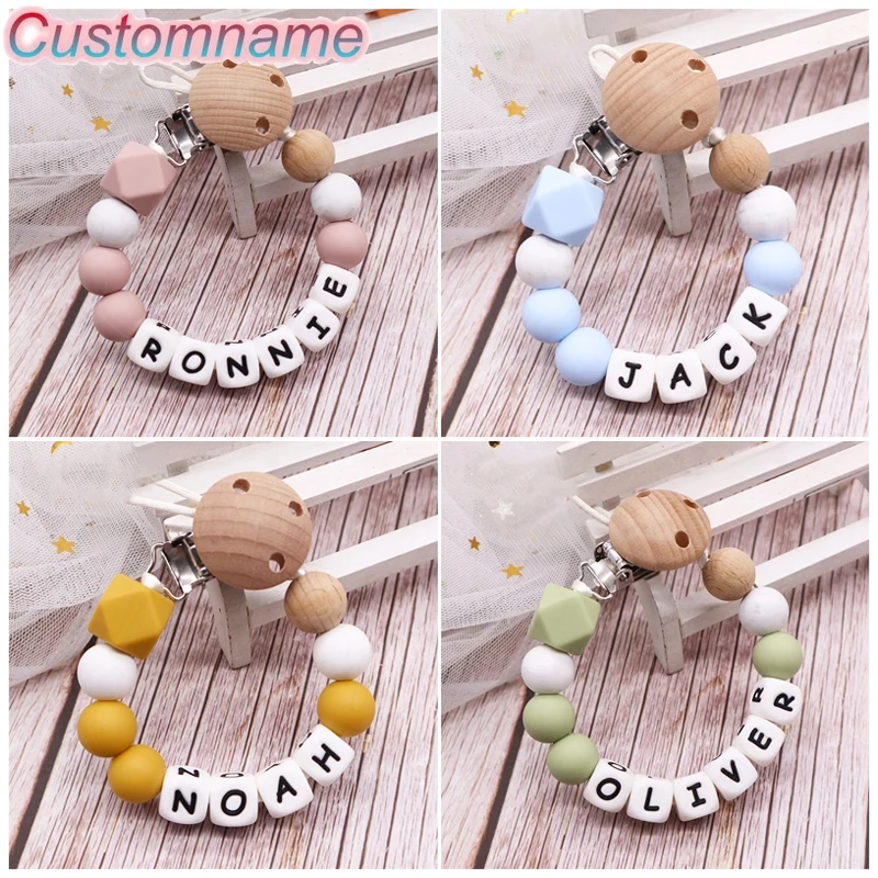 Mittsboy Personalized Name Handmade Pacifier Clips Holder Chain Silicone Letter Pacifier Chains Baby Teether Teething Chain Gift