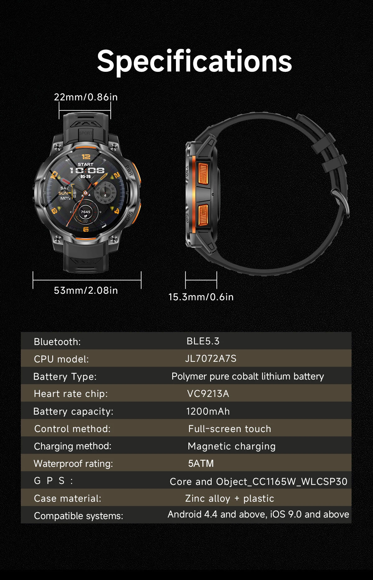 Neue Technologie 2026 GPS Offline-Karte Smartwatch für Herren 1200mAh Akku Wasserdicht Kompass Höhenmesser Taschenlampe BT-Anruf Smartwatch – Detail 20