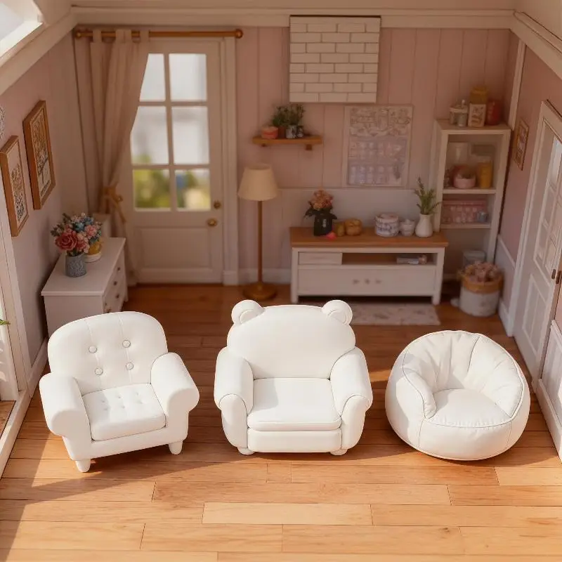 

1 12 Scale Mini White Sofa Adorable Bear Ear Design Soft Smooth Texture For Dollhouse Decor Diorama Photography Props