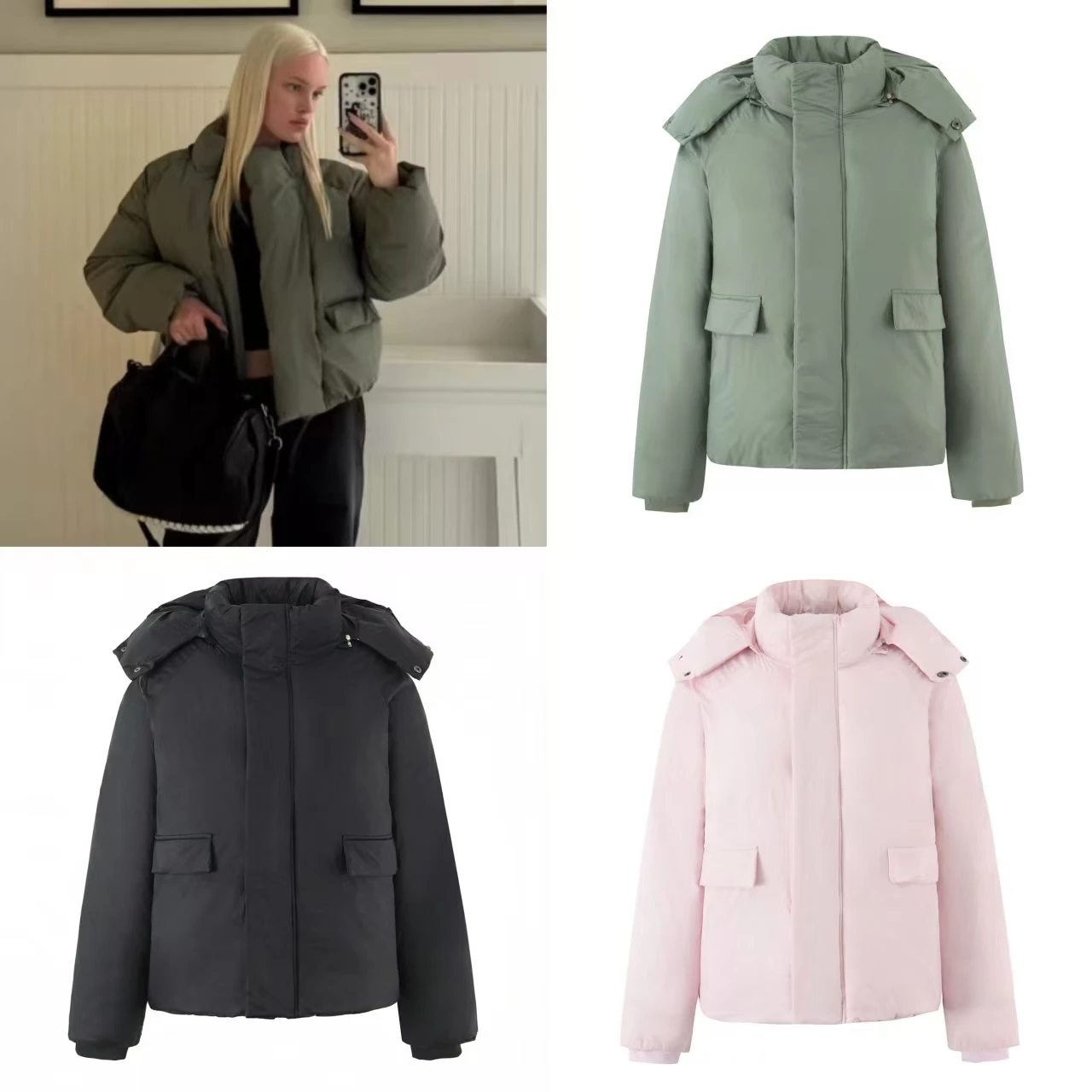 

Women's Jacket 2026 Spring New Style Solid Color Long Sleeve Hooded Loose Simple Warm Cotton Coat Casual Fashion Versatile