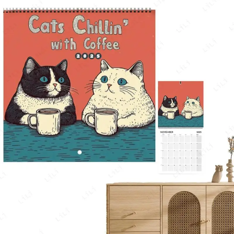 2026年 新しいキュートな猫カレンダー コーヒーキャット リラックスカレンダー 複数のスタイルから選択可能 ホームデコレーションカレンダー