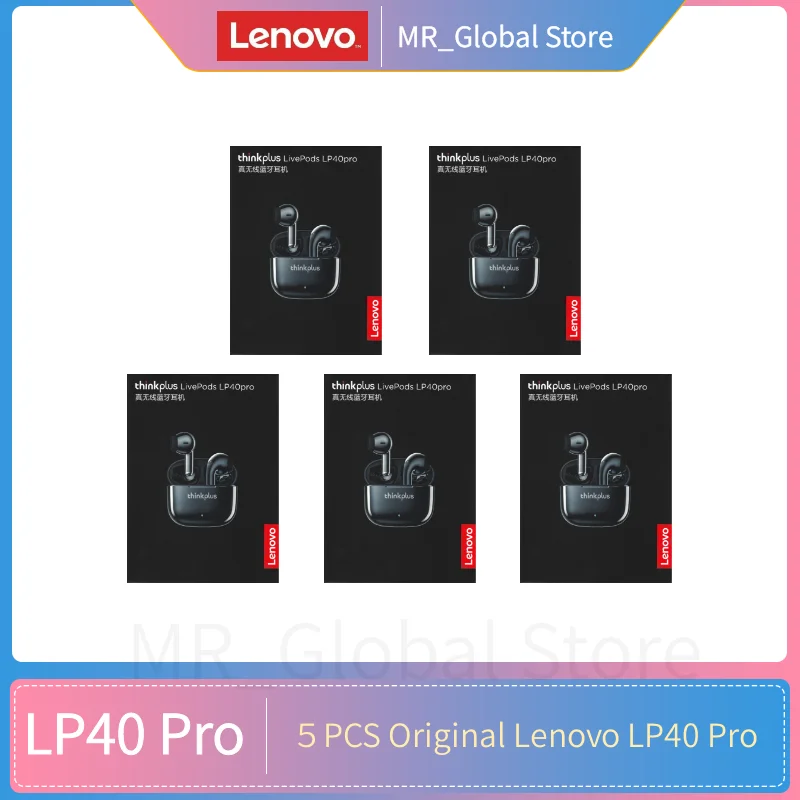 5pcs Original Lenovo LP40 Pro Earphones Wholesale lp40pro TWS Wireless Bluetooth 5.1 Headphones Sport Noise Reduction With Mic