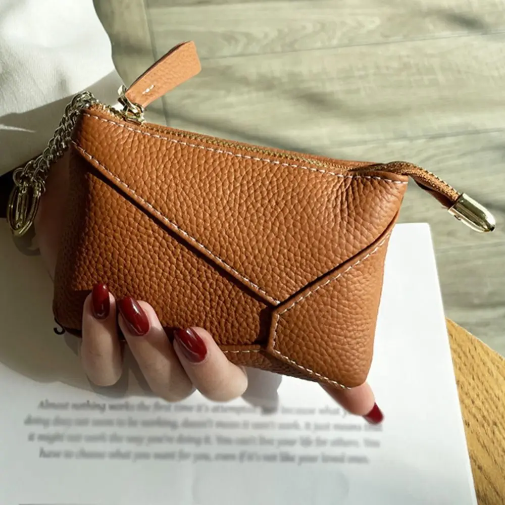 Gift Fashion Women's Coin Wallet Cowhide Leather Portable Leather Mini Wallet Compact Multi-Cards Slot Mini Keychain Bag Women