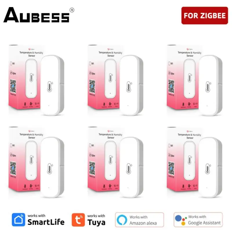 

AUBESS Tuya Smart Zigbee Датчик температуры и влажности Приложение Дистанционный монитор через приложение Smart Life Голосовое управление через Alexa Google
