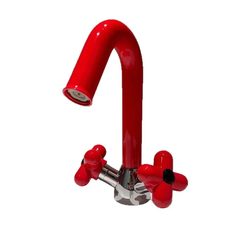 

Смеситель для умывальника ярких цветов, полностью медный, горячий и холодный, милый красный умывальник, шкаф для ванной комнаты под столешницей, разделенный двойной