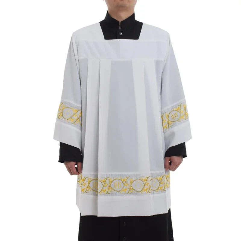 White Surplice Pastor Robe Catholic Pleated Lace Liturgical Cotta Priest Vestments Cassock