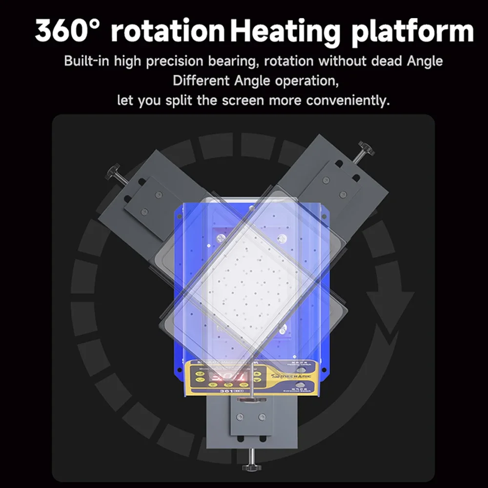 MECÂNICO 361 SE+ Multifunções 360 °   Separador rotativo para reparo de tela de celular, ferramentas de remoção de quadro de remoção de cola de aquecimento