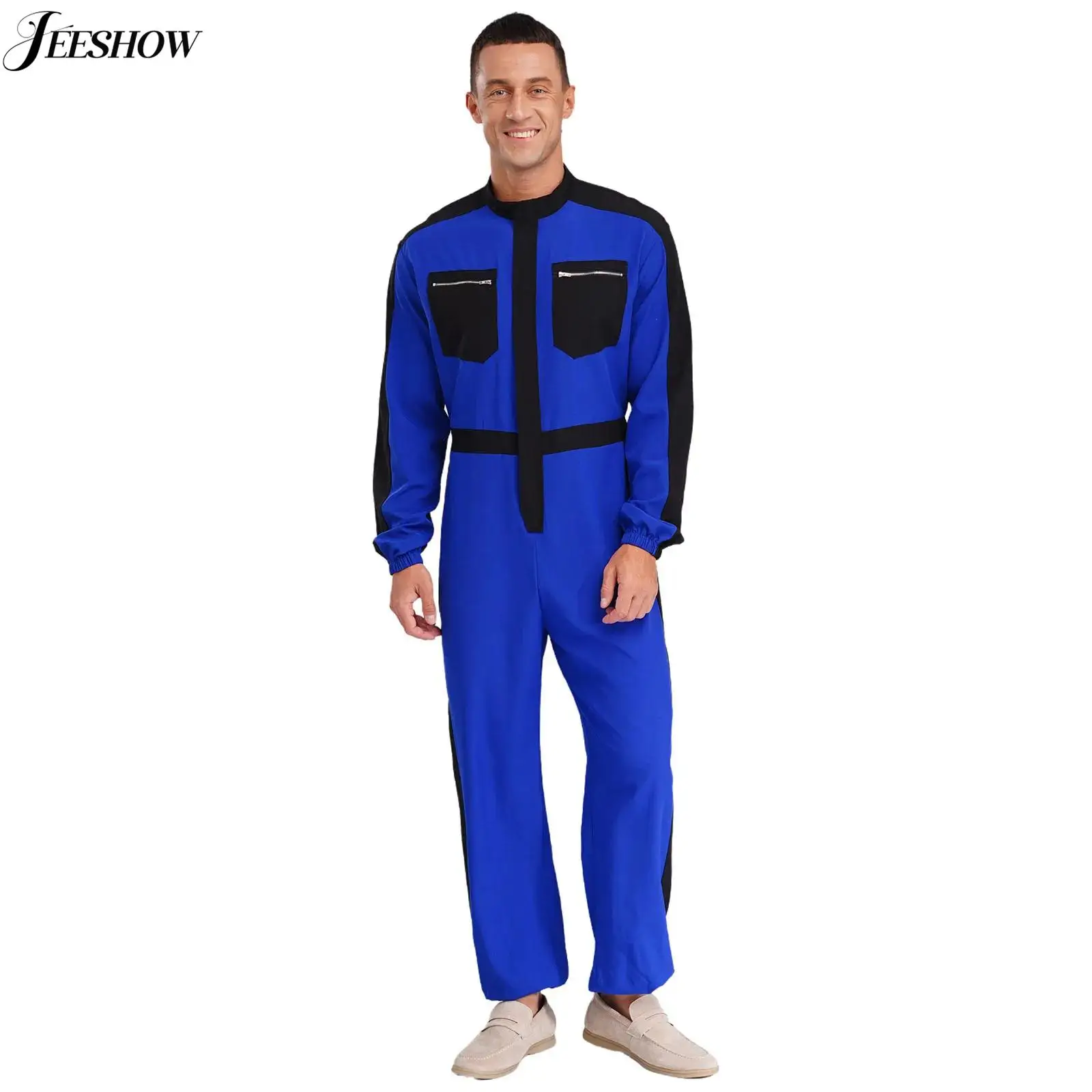 

Mens Wear Resistant Dustproof Coveralls Color Contrast Long Sleeve High Waist Jumpsuit Factory Electrician One Piece Overalls