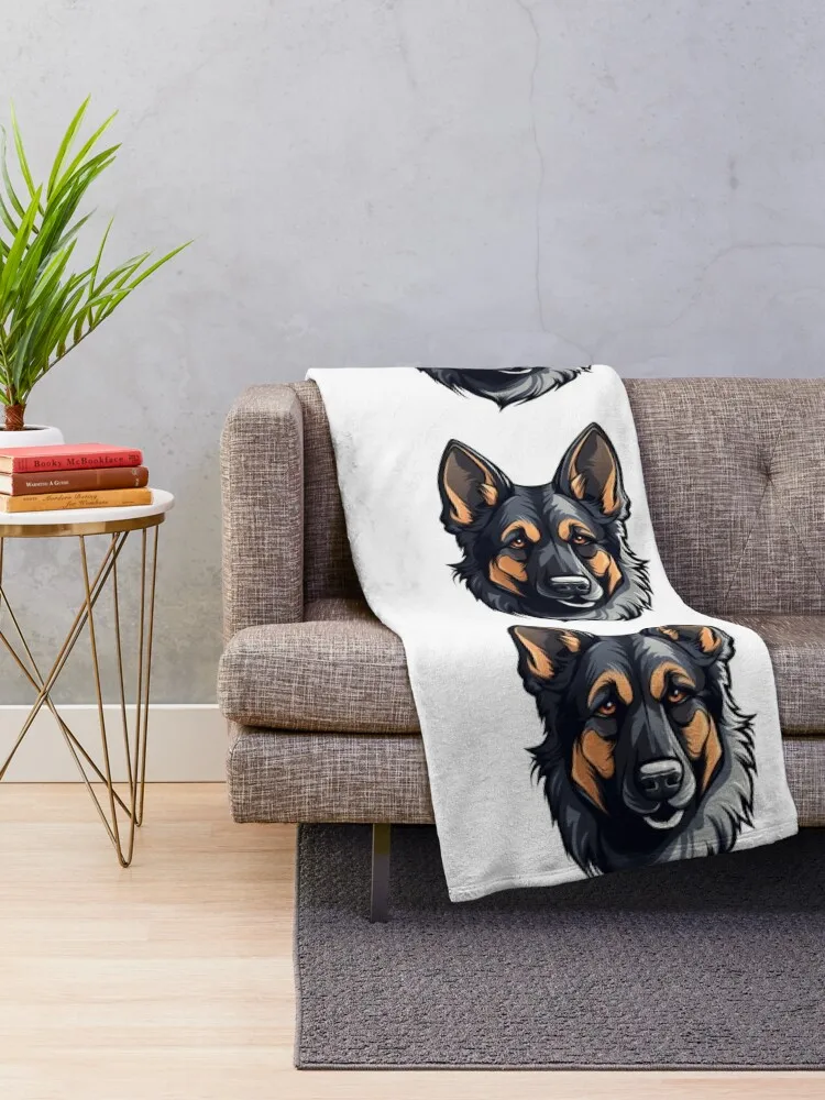 Cartoon Artistic Style German Shepherd Dog Puppy Painting Drawing Logo Sticker, wall arts, Art Prints and More Throw Blanket