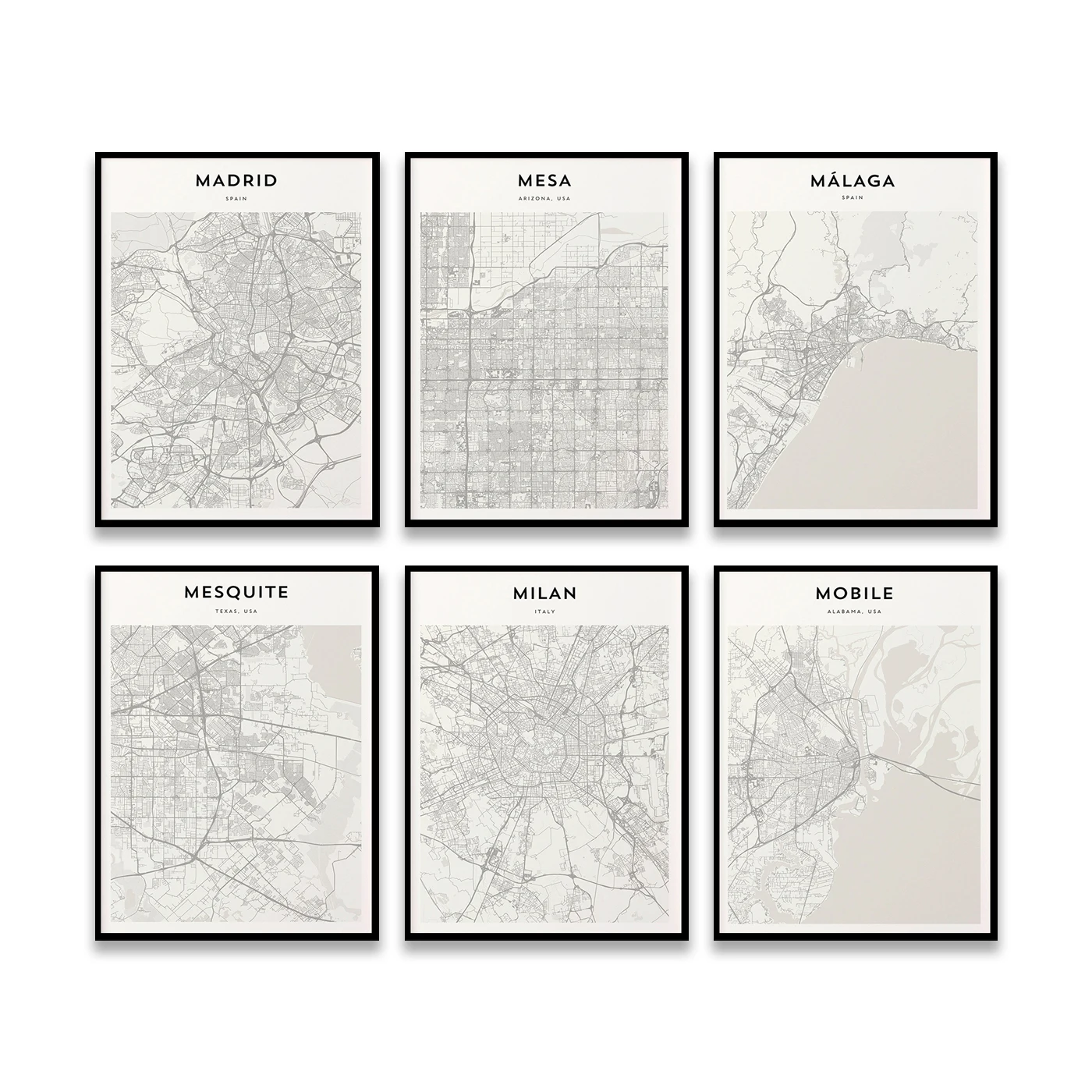 Modesto Milwaukee Milan Mesquite Mesa Memphis McKinney Marseille Manchester Malaga Madrid . City Travel Map Poster