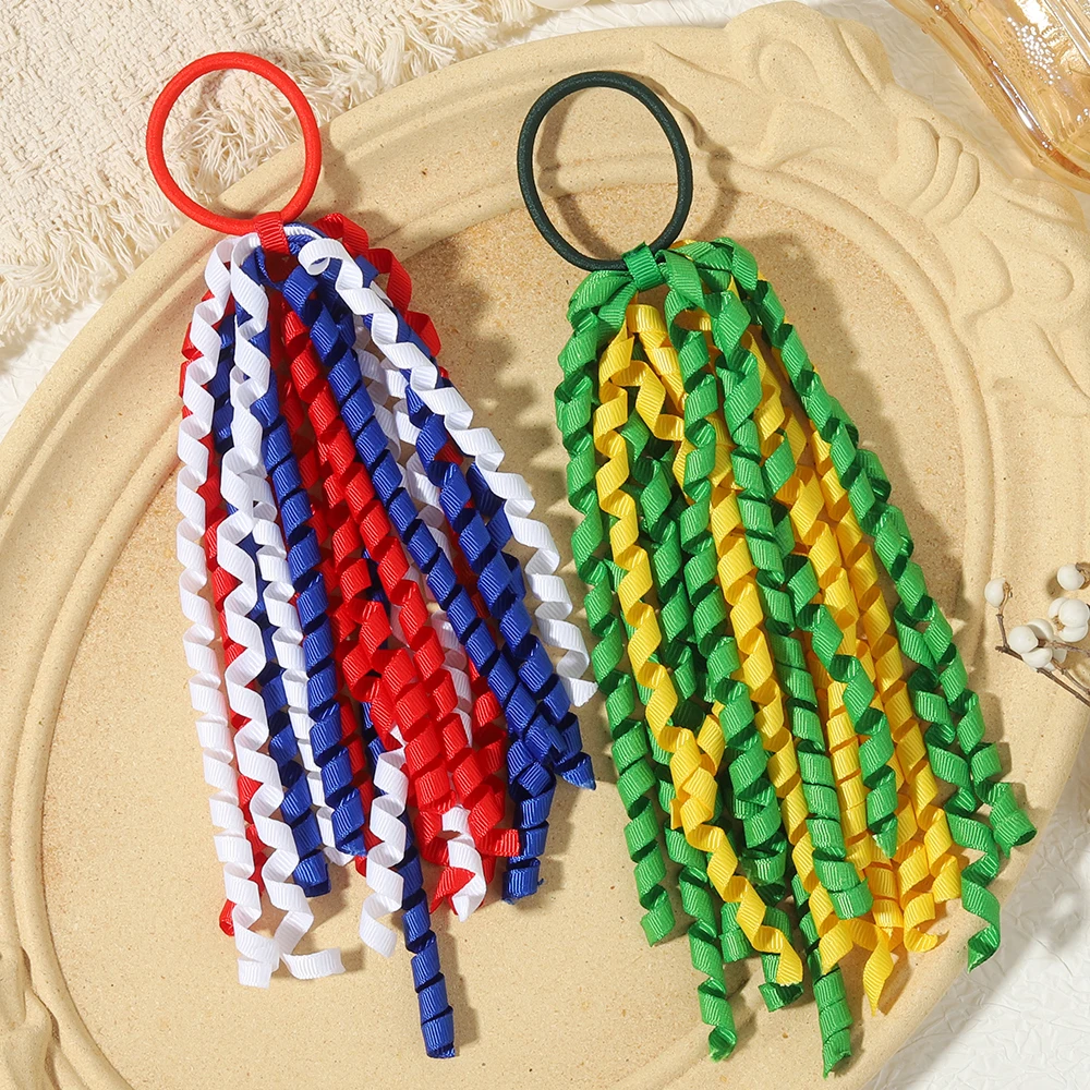 2 Stück/Set Satin-Quasten-Stirnband und Pferdeschwanzhalter, geeignet für Mädchen, dekoratives Haar-Accessoire für WM-Partys – Detail 6