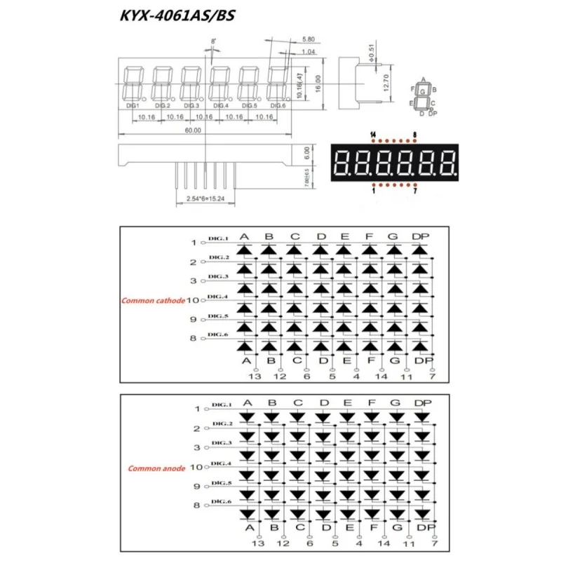 10Pcs 0.4Inch 6Bit Bright Red Light Digital Module KYX-4061AS/BS High Quality LED Digitron Common Cathode Anode Digital Tube ﻿