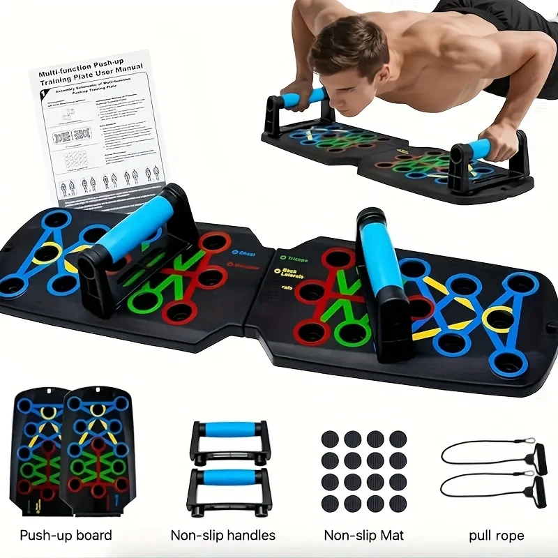 Multifunctioneel push-upbord met kleurgecodeerde gidsen - Opvouwbare thuisgymnastiekapparatuur voor borst, armen en kern
