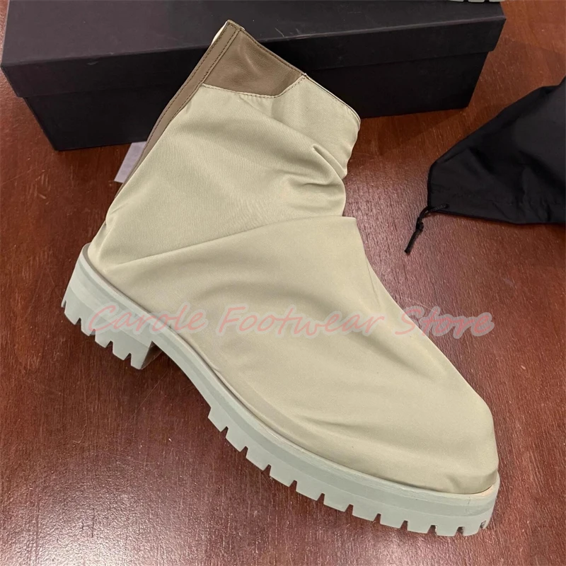 

Мужские ботильоны из плиссированной нейлоновой ткани с высоким берцем, короткие ботинки на массивной подошве, увеличивающие рост, мужская повседневная обувь