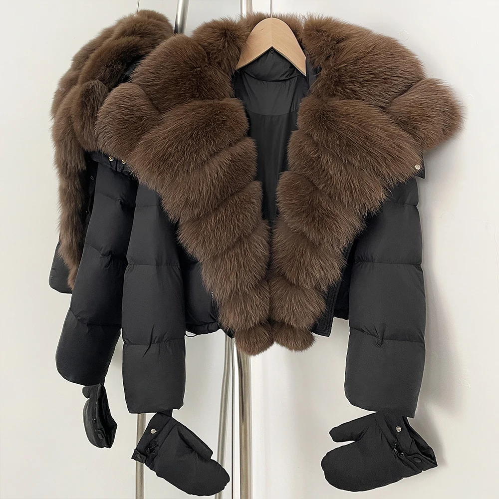 Kurze Natürliche Pelz Warme Echt Fox Pelzmantel Frauen Flauschigen Mit Kapuze Unten Mantel Neue Große Puffer Jacke Herbst Winter Oberbekleidung Weibliche