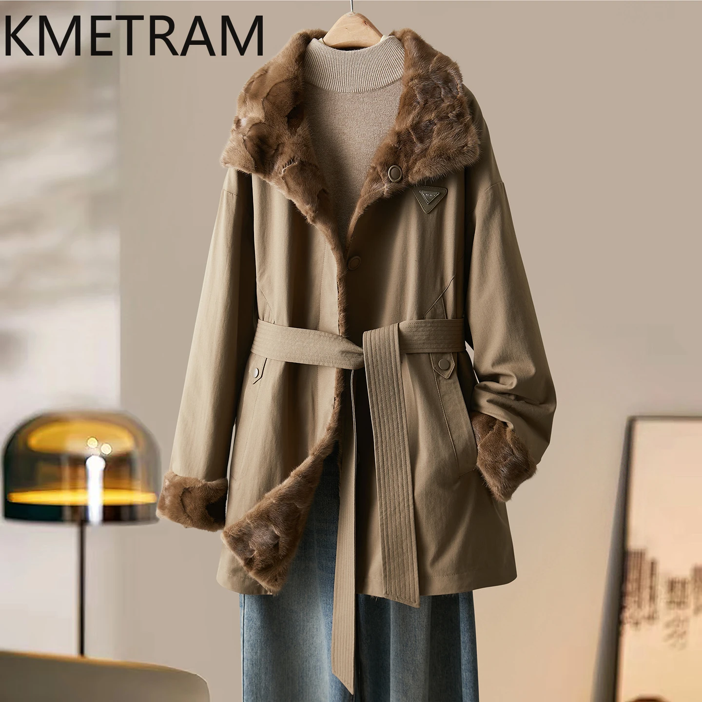 معطف فرو المنك الطبيعي من KMETRAM معطف نسائي متوسط الطول من الفرو الحقيقي لشتاء 2025 ملابس نسائية أربعة نسائية #3