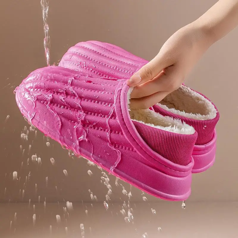 2023 New Simple Waterproof Cotton Shoes Thickened Warm Anti-Slip Men and Women's Fashion Slippers Home Comfortable Plush Shoes