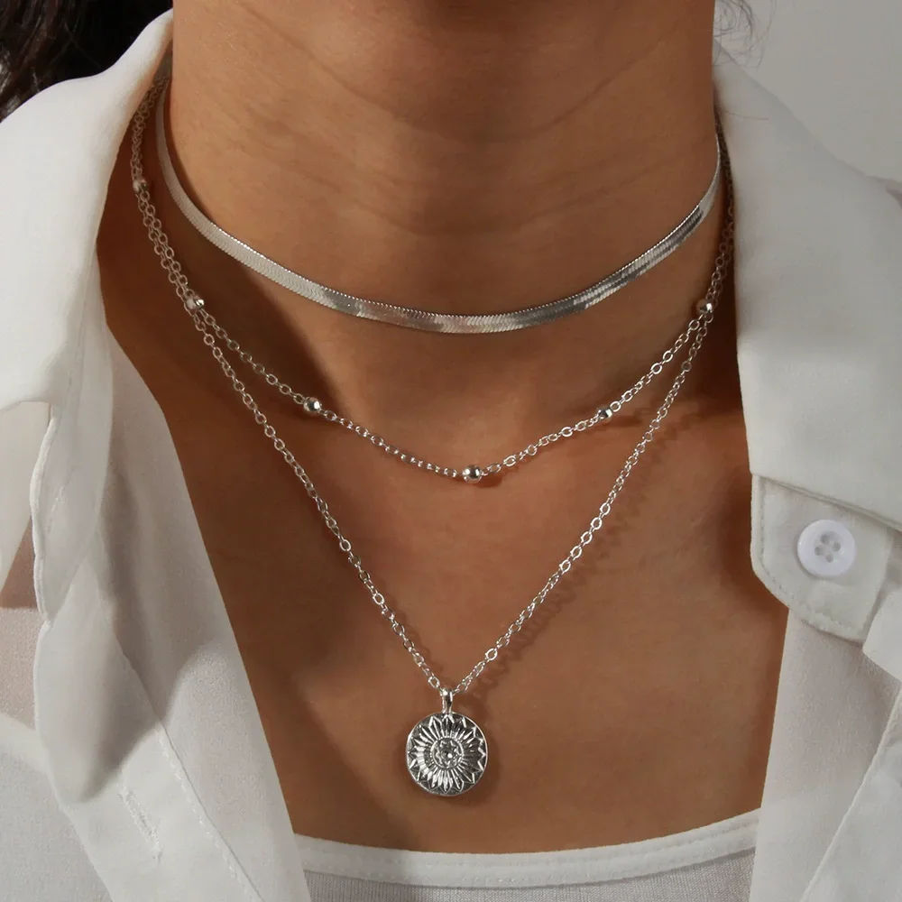 Mode 925 sterling zilveren ketting voor vrouw goud zilver kleur drielaags ronde hanger kettingen bruiloft verlovingssieraden