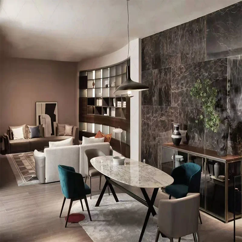 طاولة طعام بيضاوية فاخرة خفيفة صينية جديدة، طاولة رخامية مصممة #2