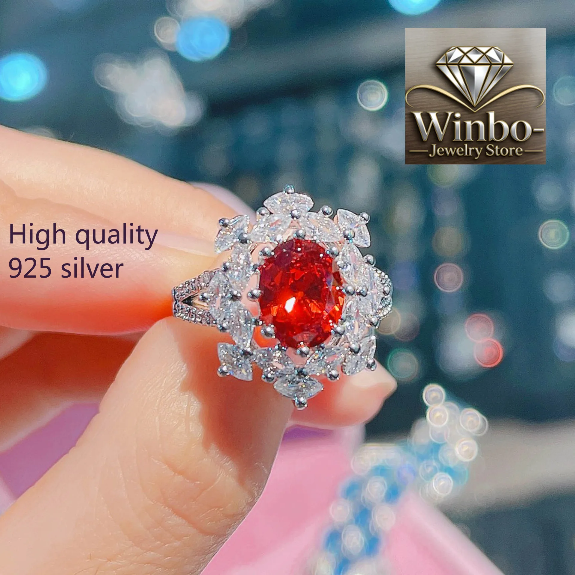 Anillo Abierto de Plata 925 con Gema Paparruchia de Piedra Fendi Color Amanecer Rojo Oceánico de Moda 2026 - Joyería de Moda - Regalo de Cumpleaños