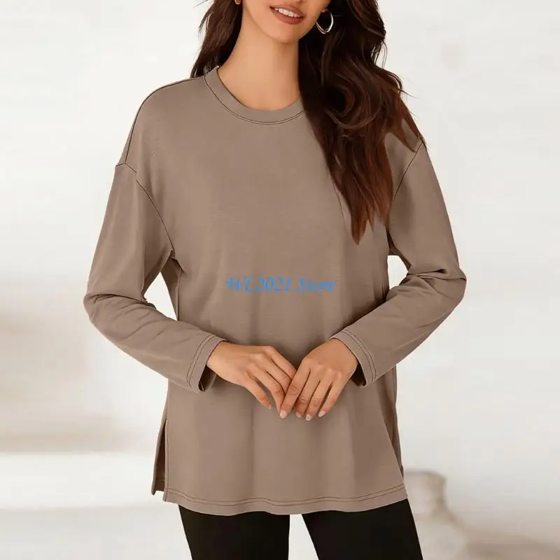 

G5GC Oversized Side Slit Tshirts for Women Long Sleeve Workout Tops Fall Fashion Gym Casual Tees Basic Clothes