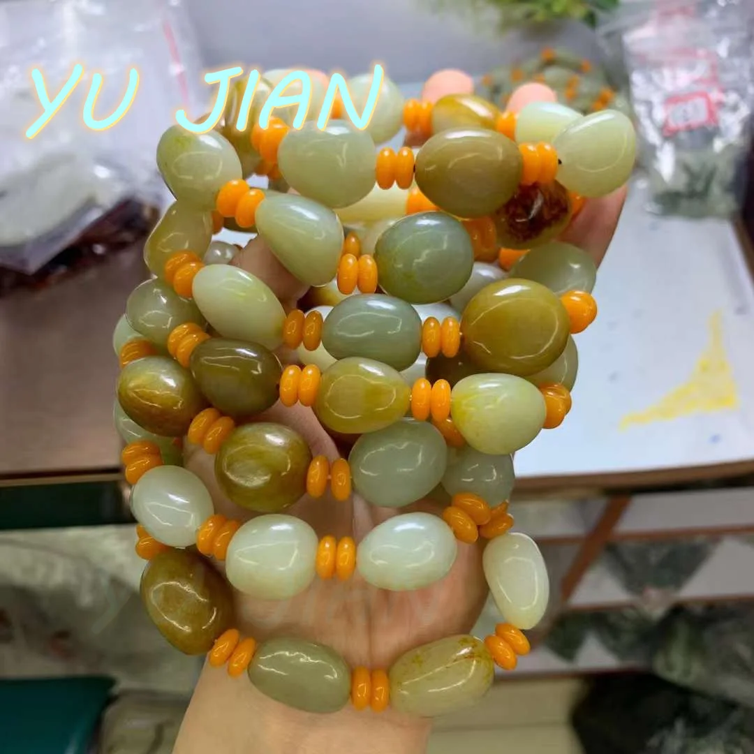 Natural Hetian Jade Handwork Bracelet E-Material Hotan-Jade Conformal Hand String High Precious Bangle Handring Jewelry