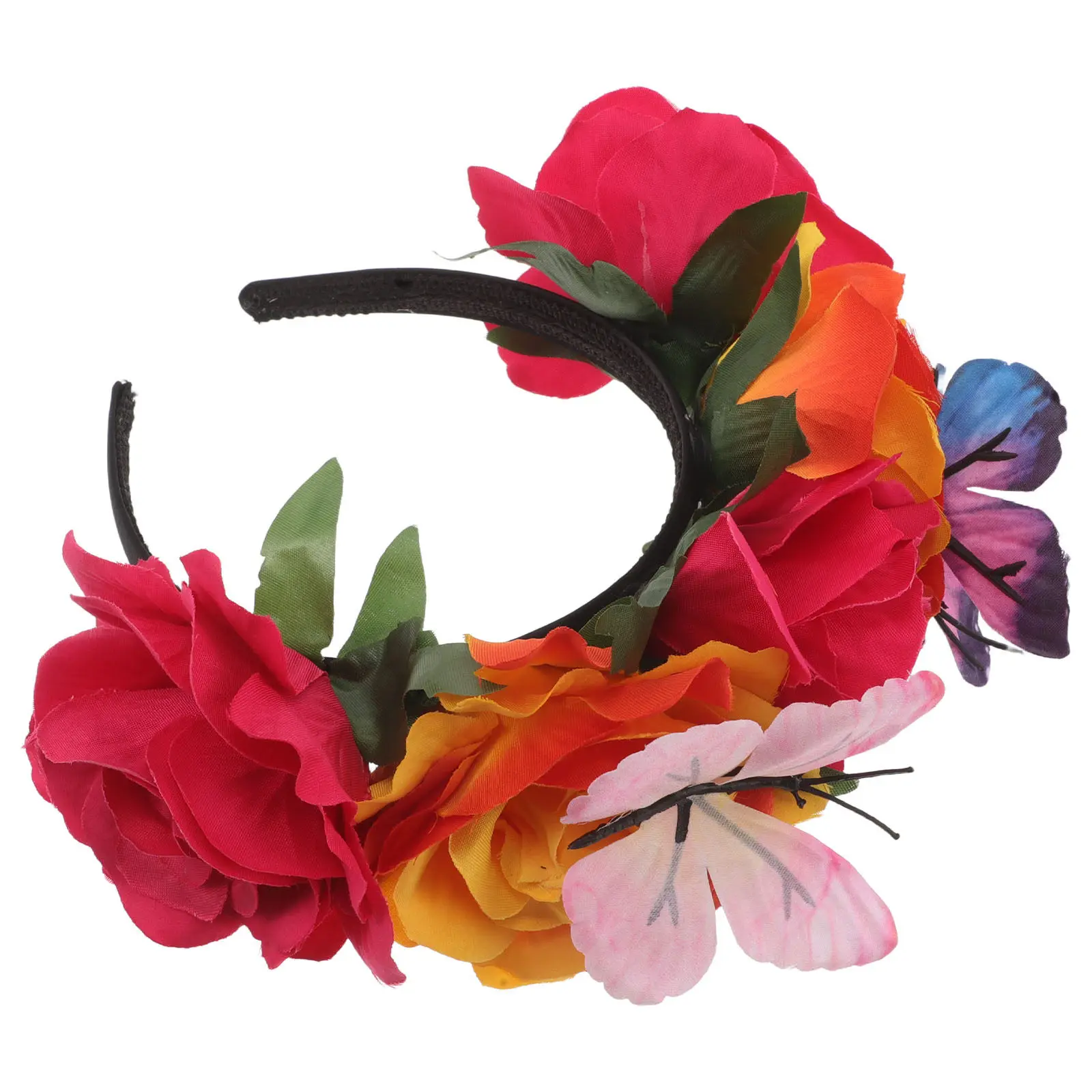 

Fashion Faux Rose Headband Red 3D Butterfly Decoration Floral Braided Hair Accessory for Spring Party Mexican Themed Hair