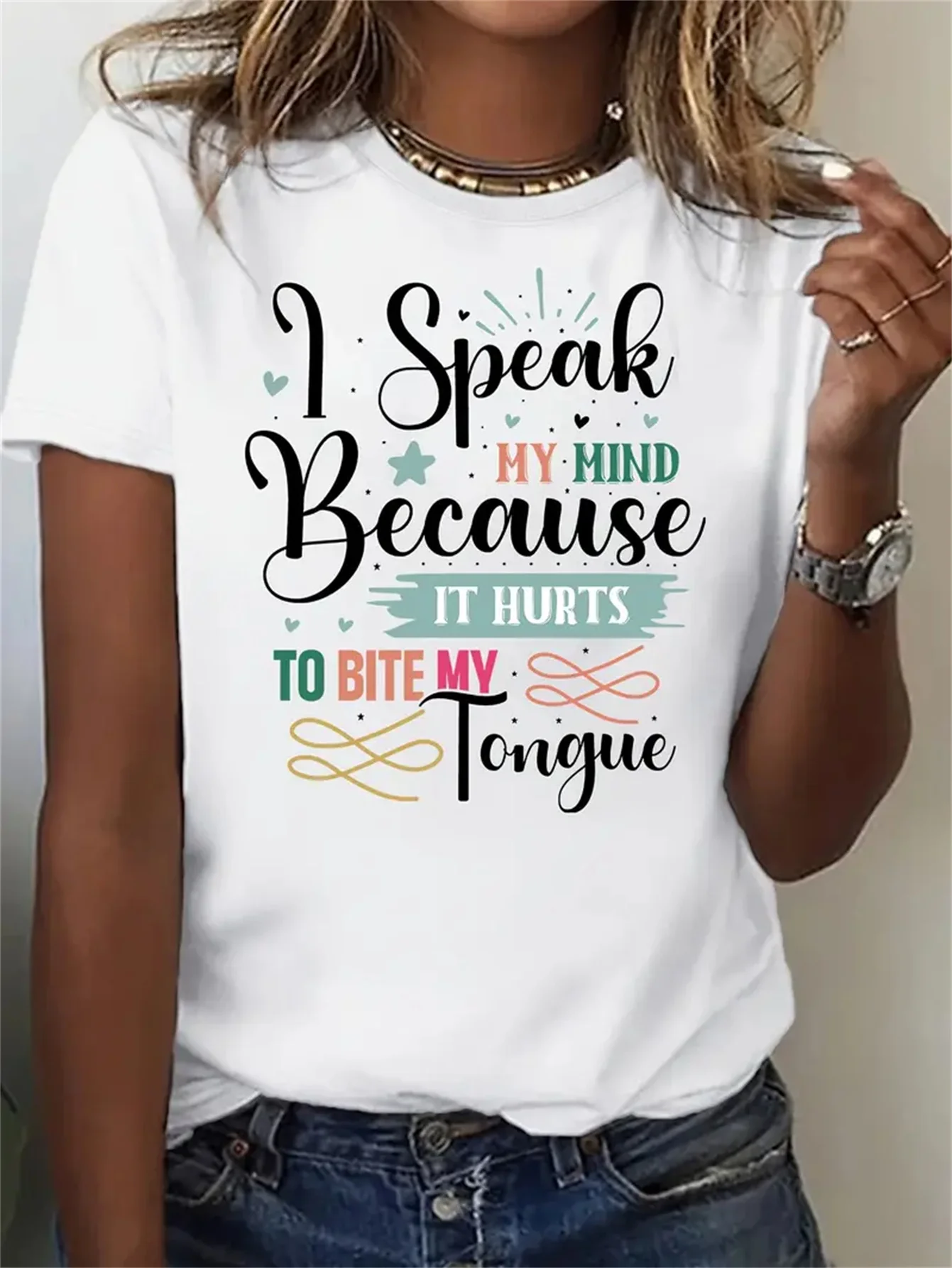 

Women's Plus Size Cotton T-Shirt with Humorous Quote - Breathable Round Neck Short Sleeve Casual Top for Summer