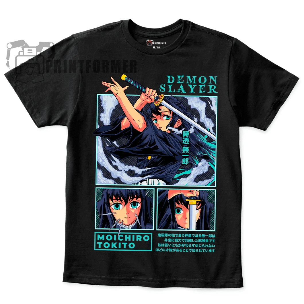 Muichiro Tokito T-shirt Kimetsu No Yaiba Demon Slayer Anime Black Shirt All Size 100 Cotton