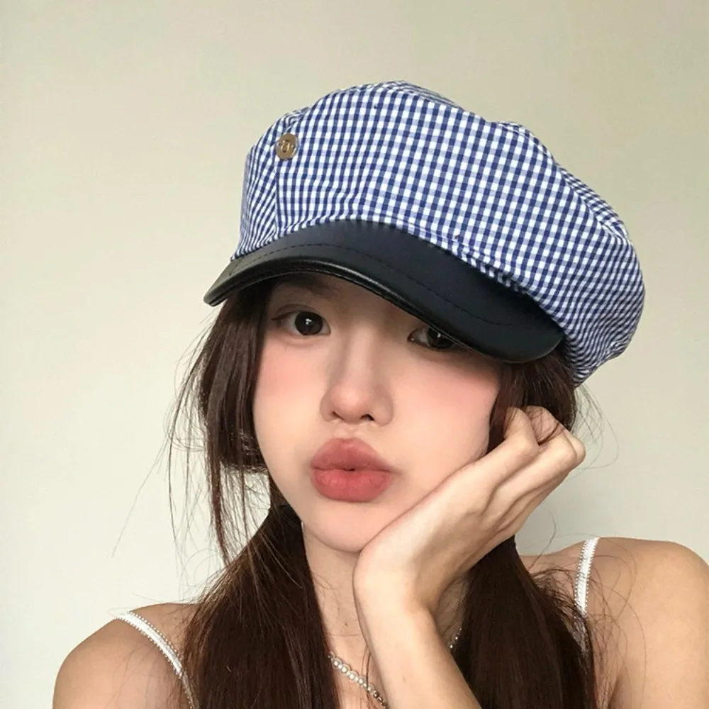 

Casual Blue Plaid Beret Designer Flat Top Sailor Hat Korean Y2k Navy Cap Outdoor