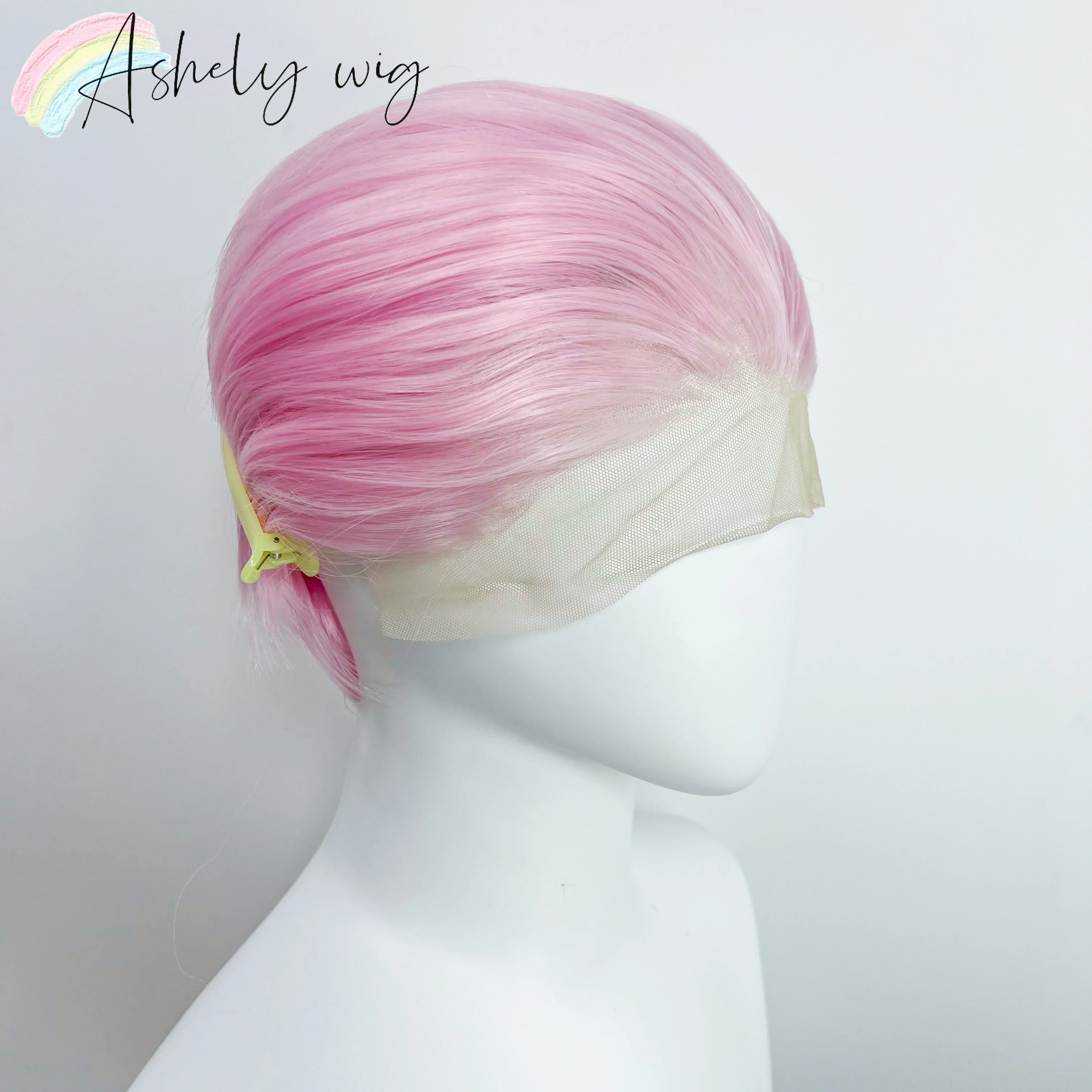 

Light Pink Wig 6inch 13x4 Short Straight Hair Wigs for Men High Quality HD Lace Frontal Wear and Go Natural Synthetic Lace Wigs