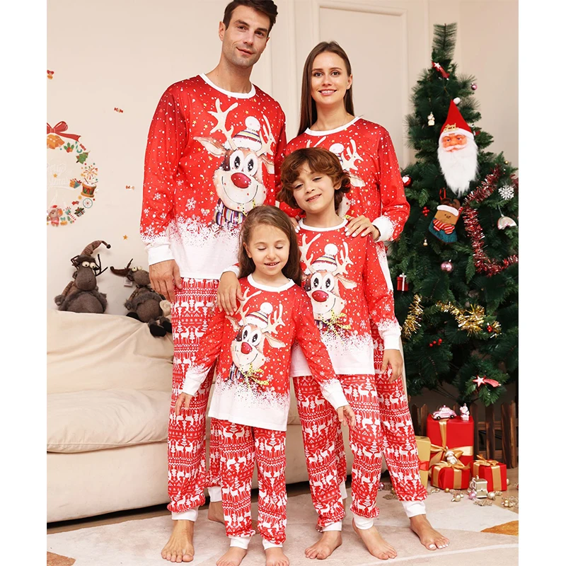 Christmas Family Matching Pajamas Clothes Set 2024 New Year Xmas Pyjamas Father Mother Kids Couples Family Look Sleepwear Outfit