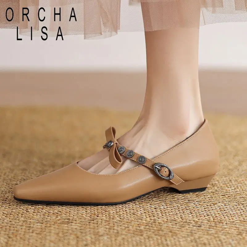 

ORCHA LISA Горячая новинка: женские туфли-балетки с квадратным носком, ремешком на пряжке и бантом-бабочкой, большие размеры 41, 42, 43. Элегантные туфли Мэри Джейн для офиса.