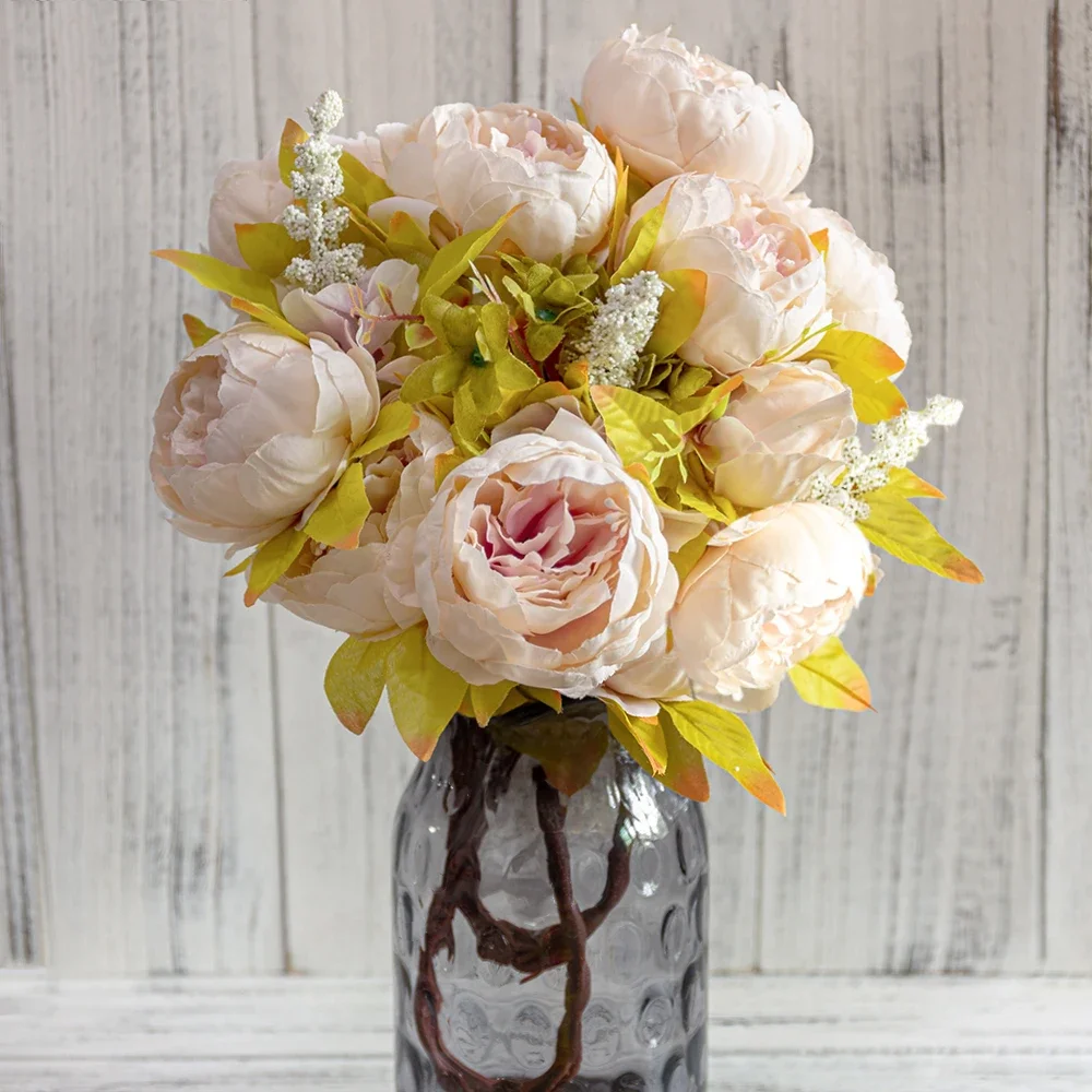 

Big Peony Artificial Flowers Bouquet - Faux Silk Fake Flowers for Home, Party, Hotel, DIY, Wedding, Wall Wreath Decoration in Pi