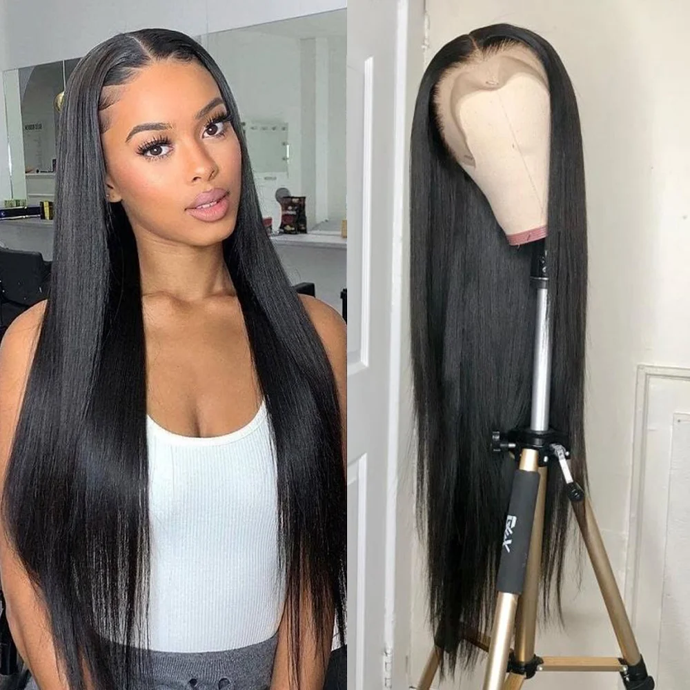 

150%-180% Density Brazilian Straight Human Hair Wigs Pre Plucked with Baby Hair Bleached Knots Natural Color Wigs for Women