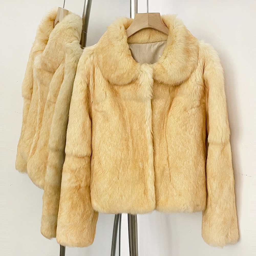 

Rex Rabbit Fur Jacket with Fur Women's Natural Fur Coat Female Outerwears with Cold Winter Real Fur Jacket Women's Clothing