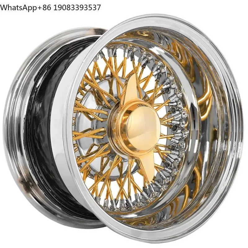 

13 14 15 16 17 18 20 5*114.3 5*120 5*127 4*100 4*114.3 WIRE WHEELS STANDARD 72-SPOKE CROSS LACE CHROME RIMS