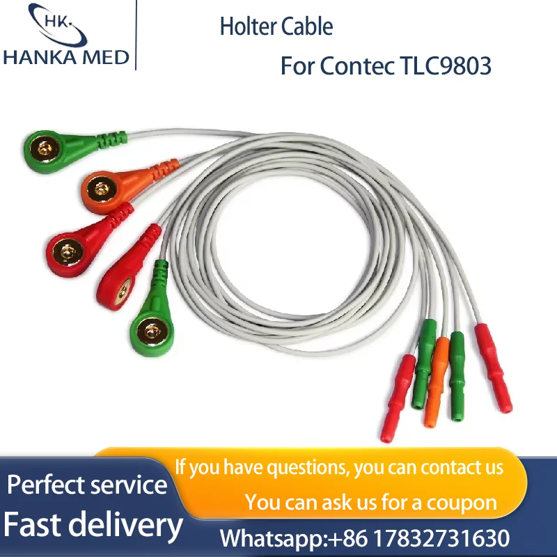 

Holter Cable 5 Leads For Contec TLC9803 3 Channel 24 Hours Holter Recorder Dynamic ECG Monitor Device