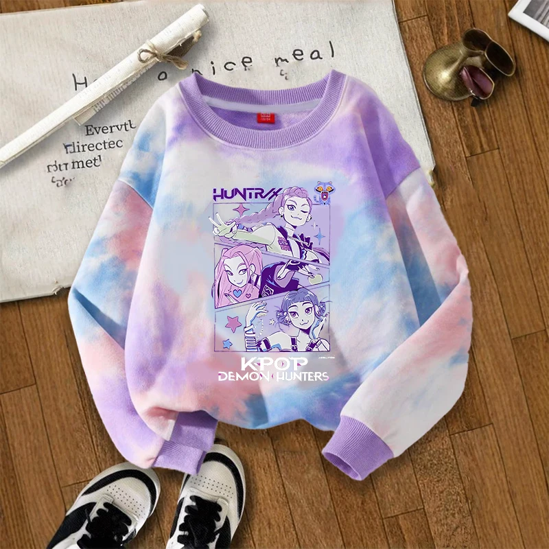 

KPop Demon Hunters детский свитер с круглым вырезом аниме Rumi Mira Zoey толстовки с героями мультфильмов весна осень толстовки с круглым вырезом детская одежда