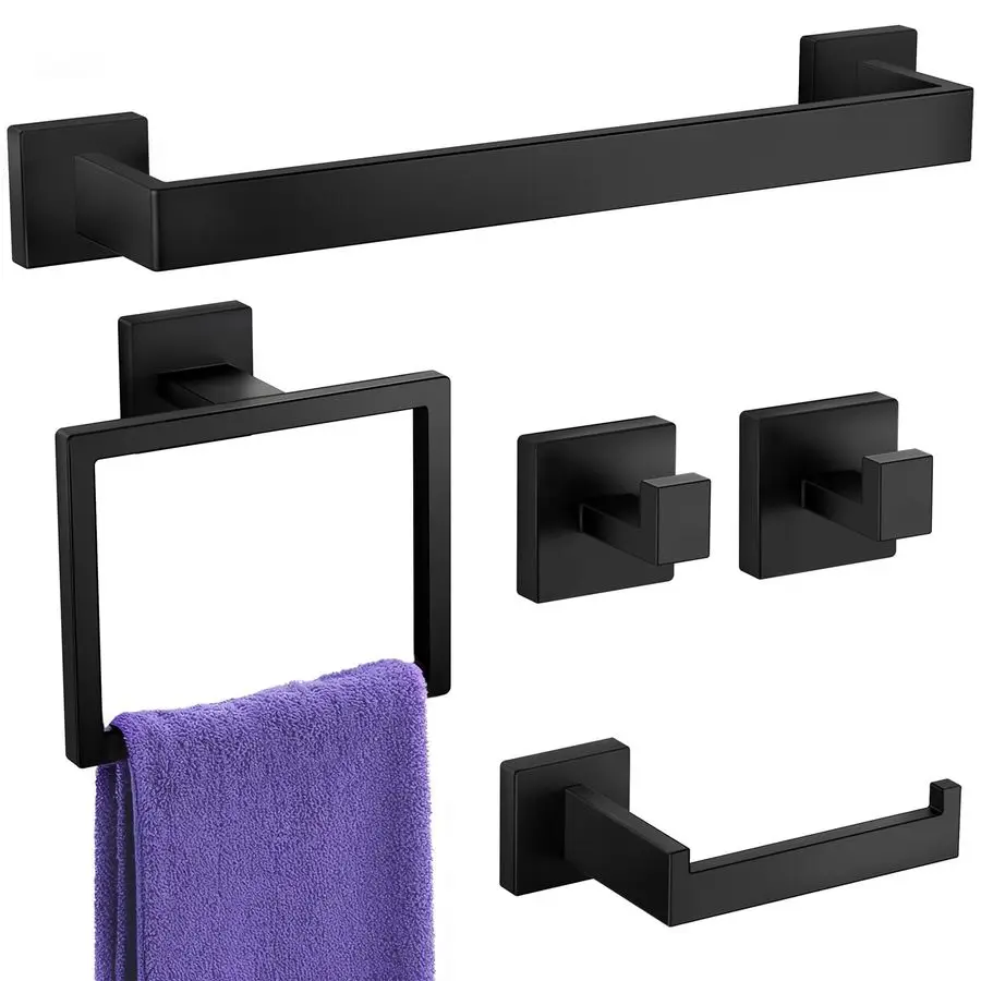 

Набор аксессуаров для банных полотенец, набор из 5 предметов, вешалки для полотенец для ванной комнаты, настенные, нержавеющая сталь SUS304, матовый черный