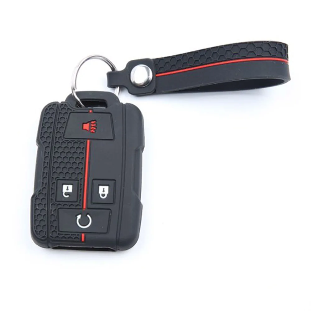Honeycomb Anti‑Slip Silicone Key Fob Cover with Keyring for Chevrolet Silverado Suburban Tahoe GMC Yukon Sierra Terrain view 3