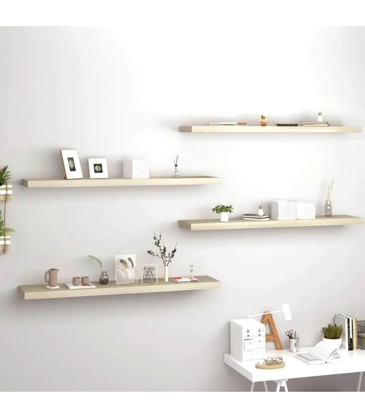 Shelves and shelves floating shelves Wall 4 Pins oak color MDF 120x23,5x3,8cm