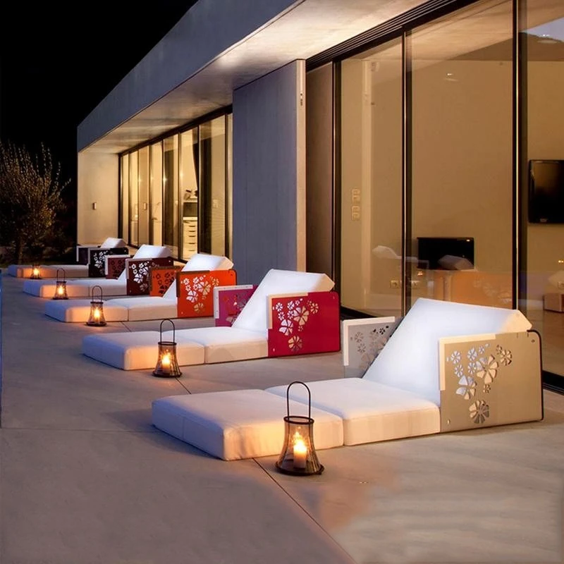 

Nordic Outdoor Sofa Courtyard Garden Villa Stainless Steel Lazy Bed Open-air Garden Combination Furniture
