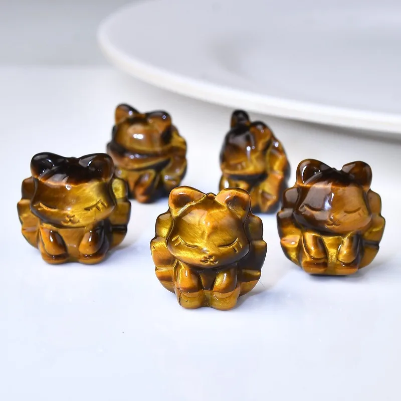 Natural yellow tiger's eye stone nine-tailed fox engraving handmade DIY bracelet accessories jewelry