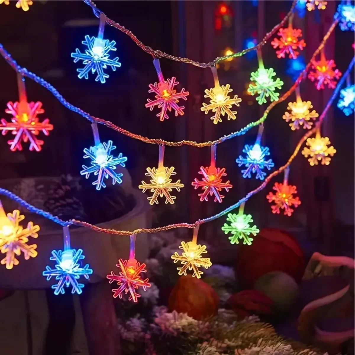 1 قطعة LED عيد الميلاد ندفة الثلج سلسلة ضوء داخلي وخارجي معلق الإضاءة الزخرفية الجنية جو مصباح لحديقة الطرف