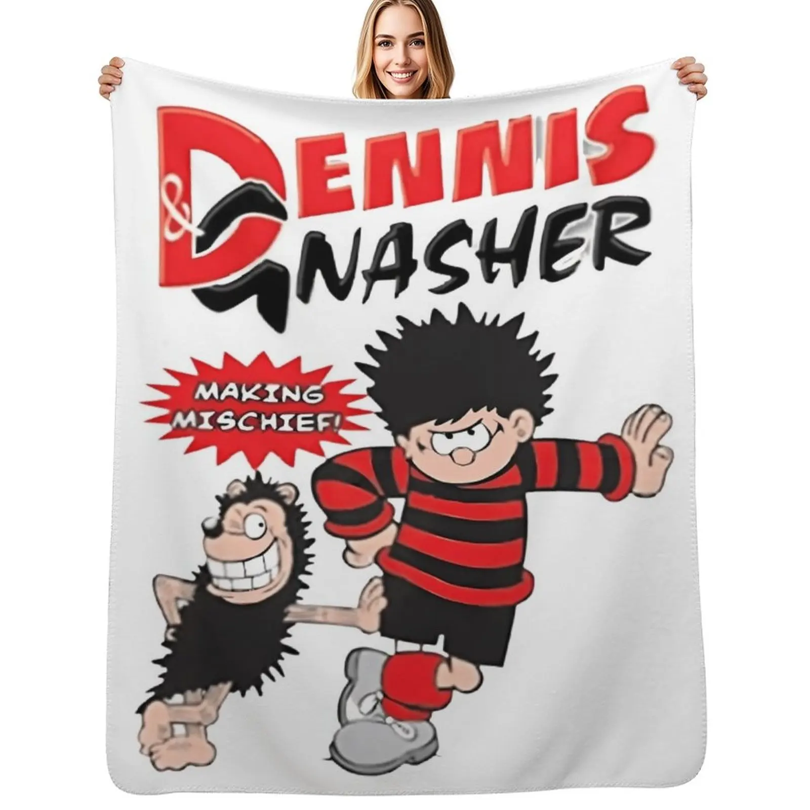 

Making Mischief. Classic Dennis the menace and Gnasher, vintage style. Throw Blanket Retros Vintage Bed Fashionable Blankets