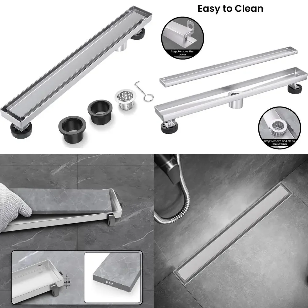 

Stainless Steel Rectangle Linear Shower Drain, 36-Inch with Tile Insert Grate, Hair Strainer Included, Brushed Nickel Finish