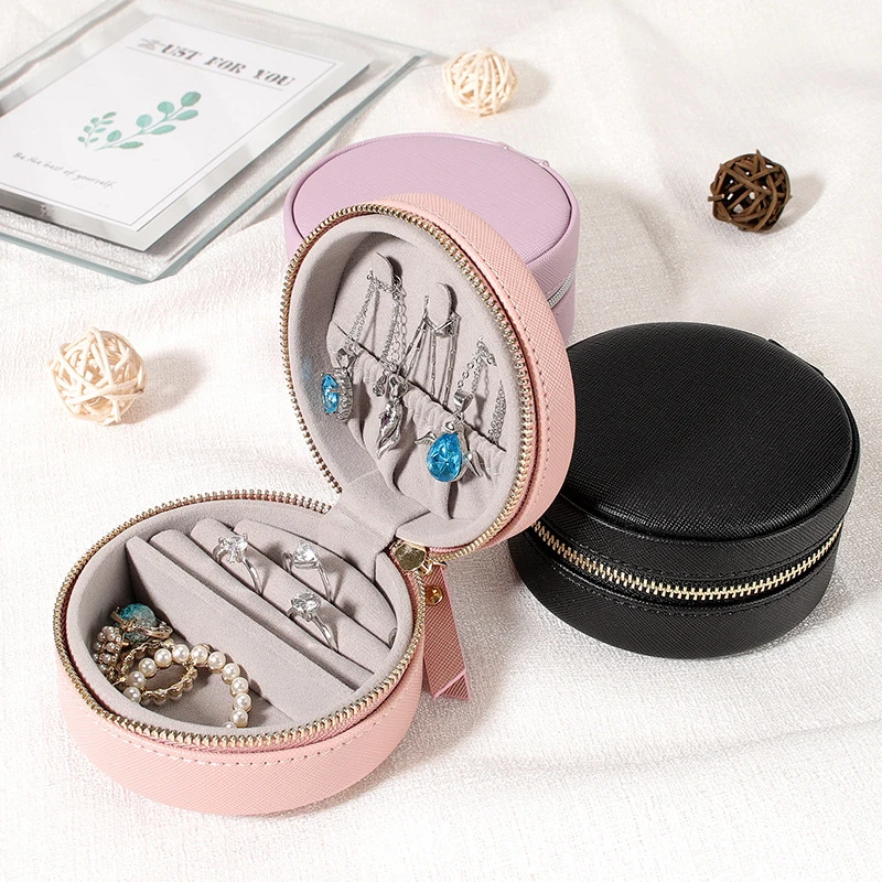 

New Exquisite Elegant Circle Small Scale Travel Portable Earring Ring Necklace Jewelry Gift Jewelry Box Simple Gifts For Women